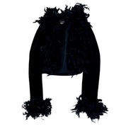90s Velvet Feather Trim Cardi (S/M)