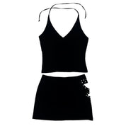 90s Black Rhinestone Two Piece Set (M)