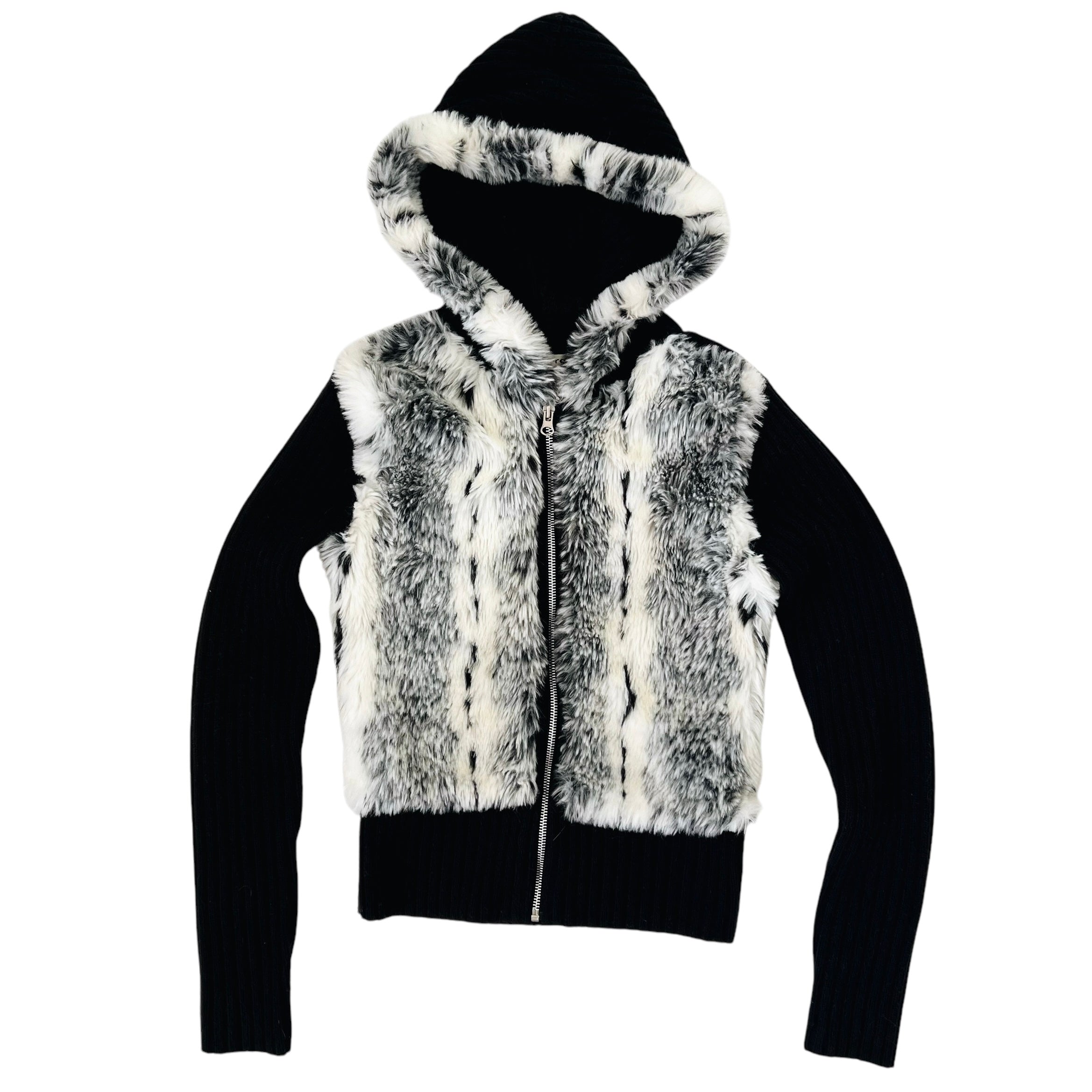 Furry Ribbed Knit Zip Up (S)