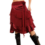 Deep Red Tiered Silk Skirt (S)