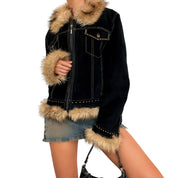 Furry Black Suede Jacket (L)