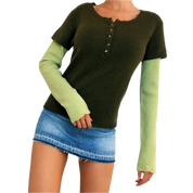 Green Layered Cashmere Sweater Top (S/M)