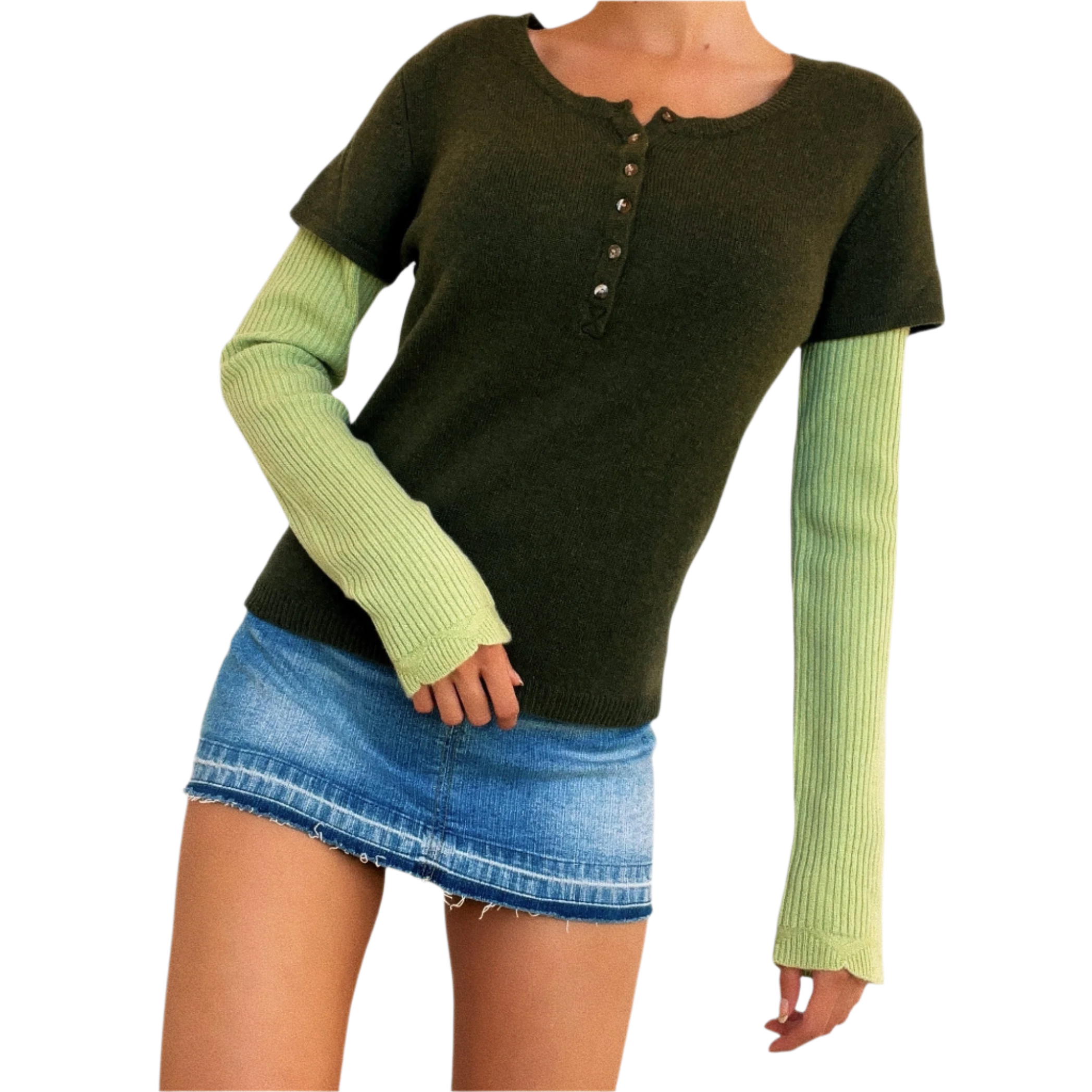 Green Layered Cashmere Sweater Top (S/M)