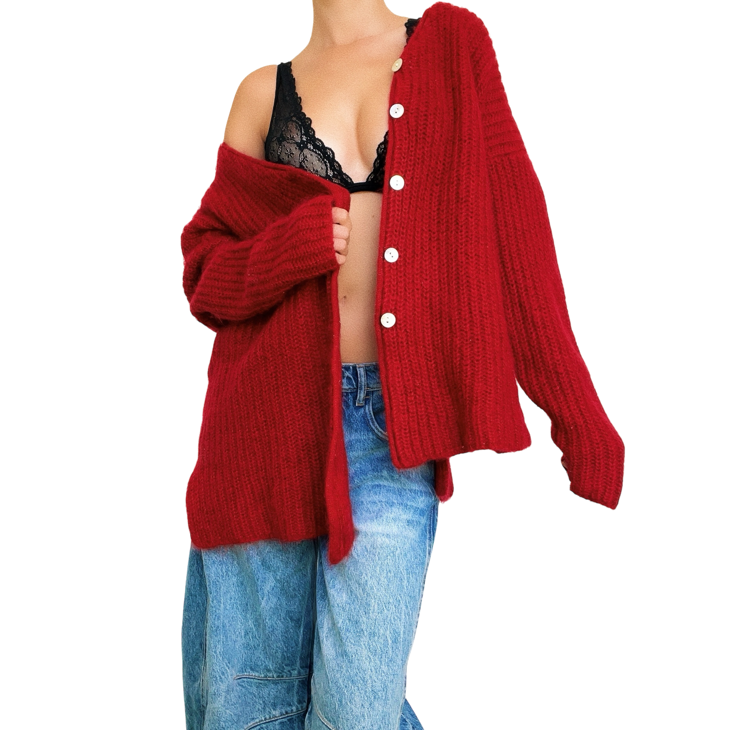 Vintage Cherry Red Mohair Cardigan (M/L)