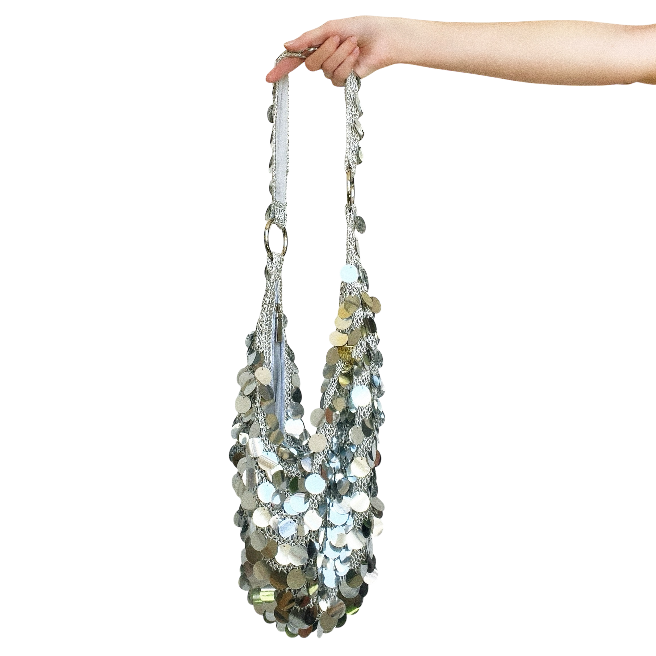 Flashy Silver Crochet Purse