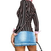 90s Black & Pink Striped Blouse (S)