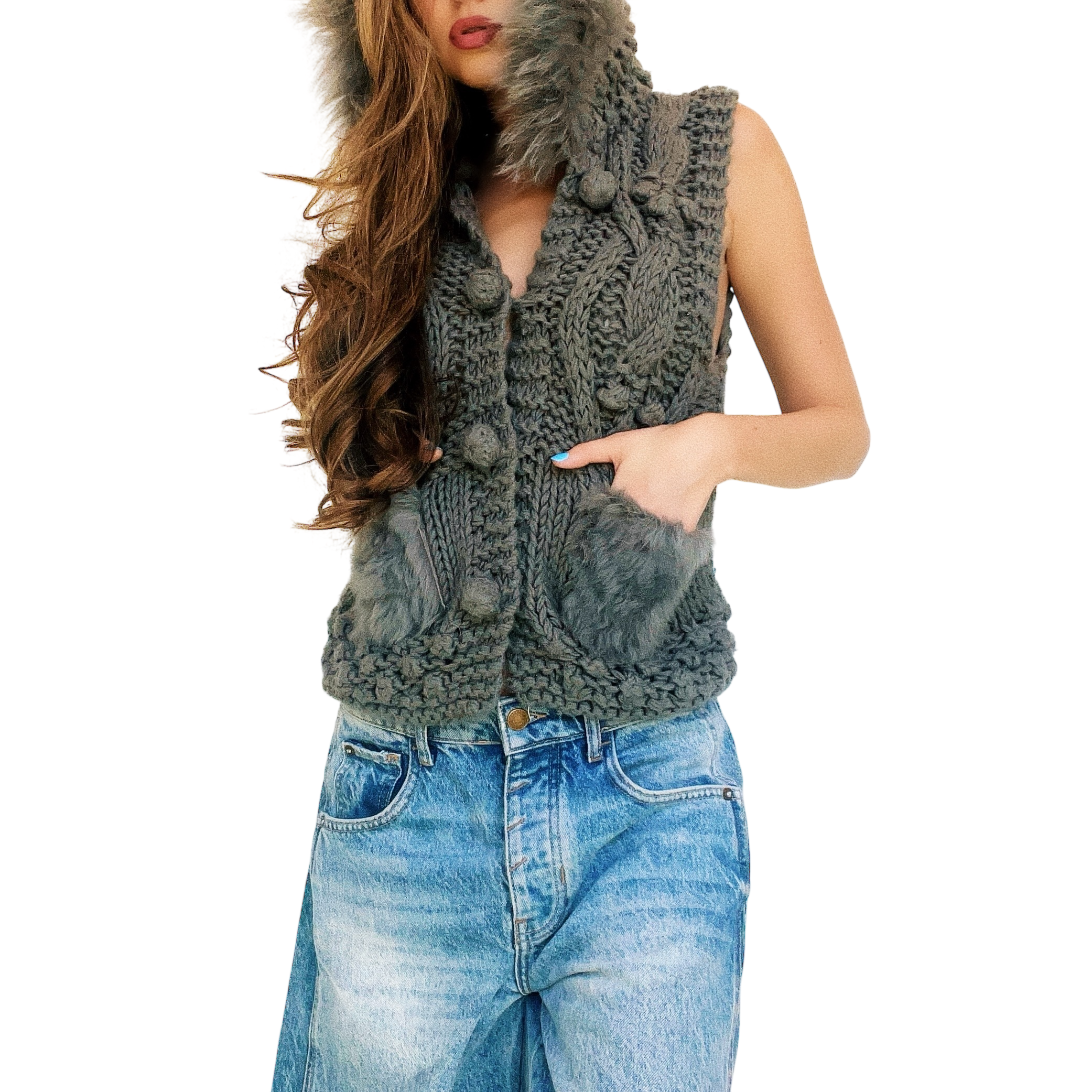 Furry Chunky Knit Vest (M)