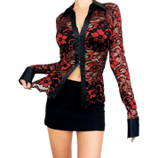 Caché Lacy Double Zip Blouse (S/M)