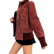 Vintage Brick Red Suede Bomber Jacket (S/M)