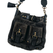 Gray Suede Leather Cargo Bag