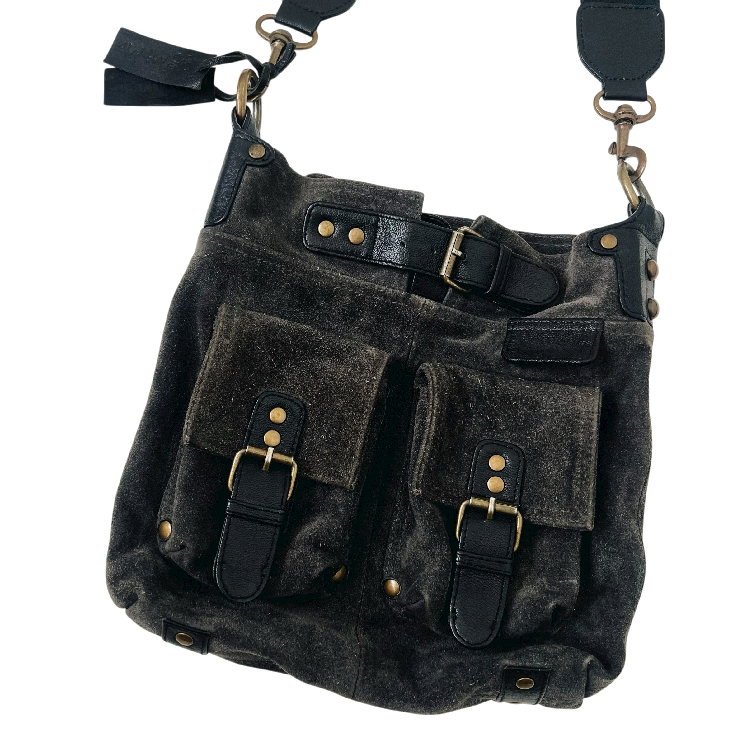 Gray Suede Leather Cargo Bag