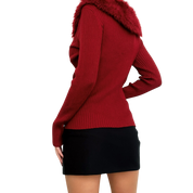 Furry Rhinestone Zip Up Sweater (M)