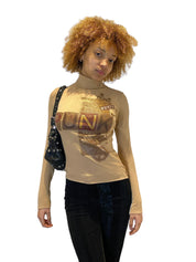 Y2K Graphic Print Punk Motif Turtleneck Knit (S)
