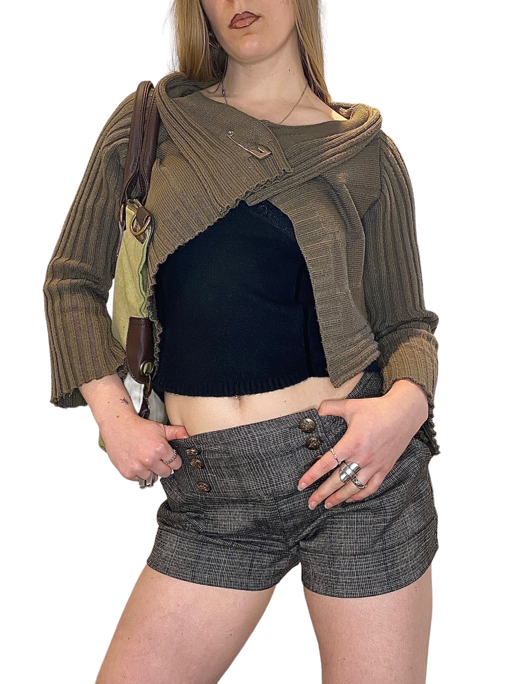 90s Vintage Khaki Bolero Cardigan (S)