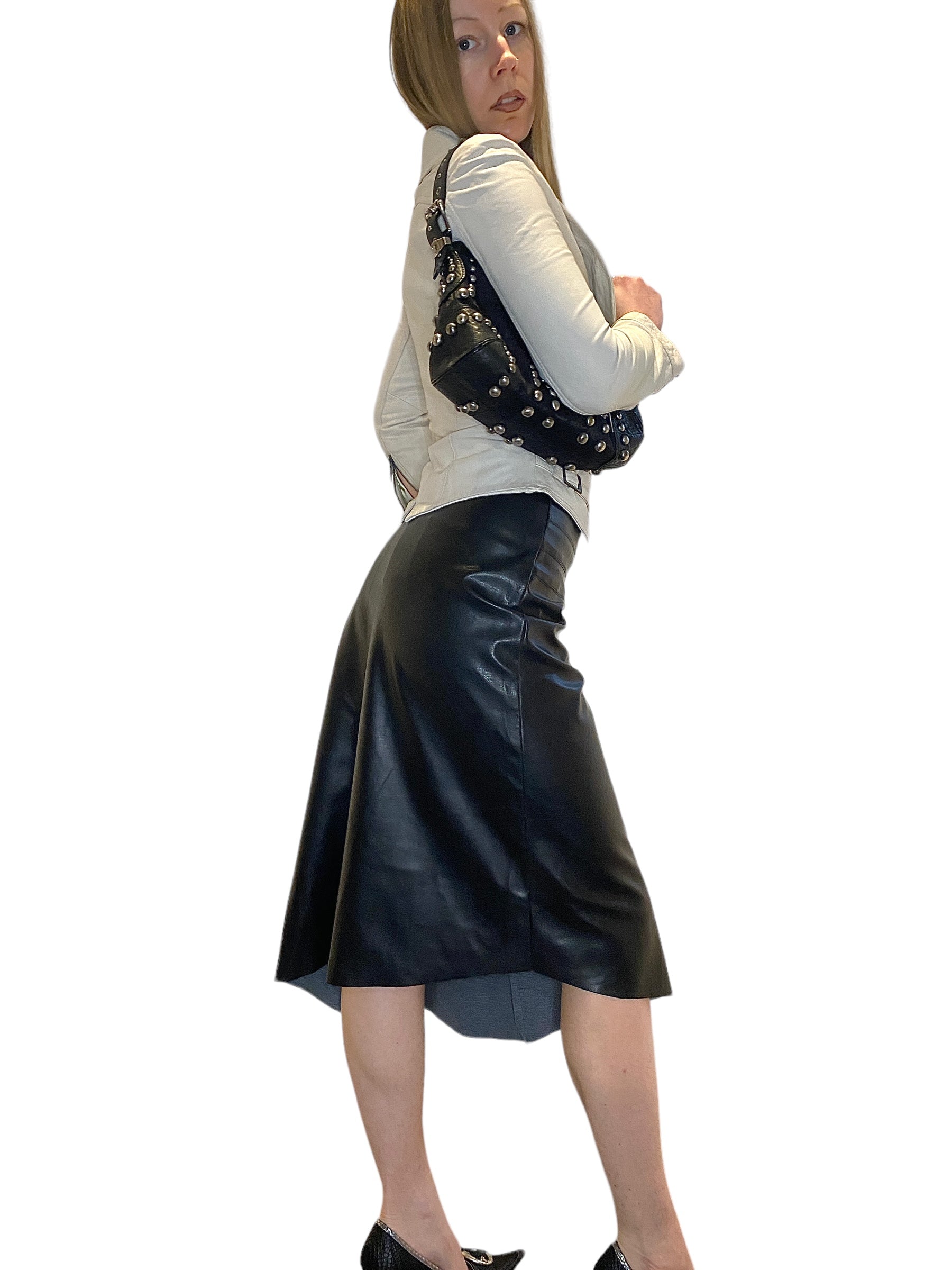 Vintage 90s Morgan De Toi PVC Leather Midi Skirt (S)