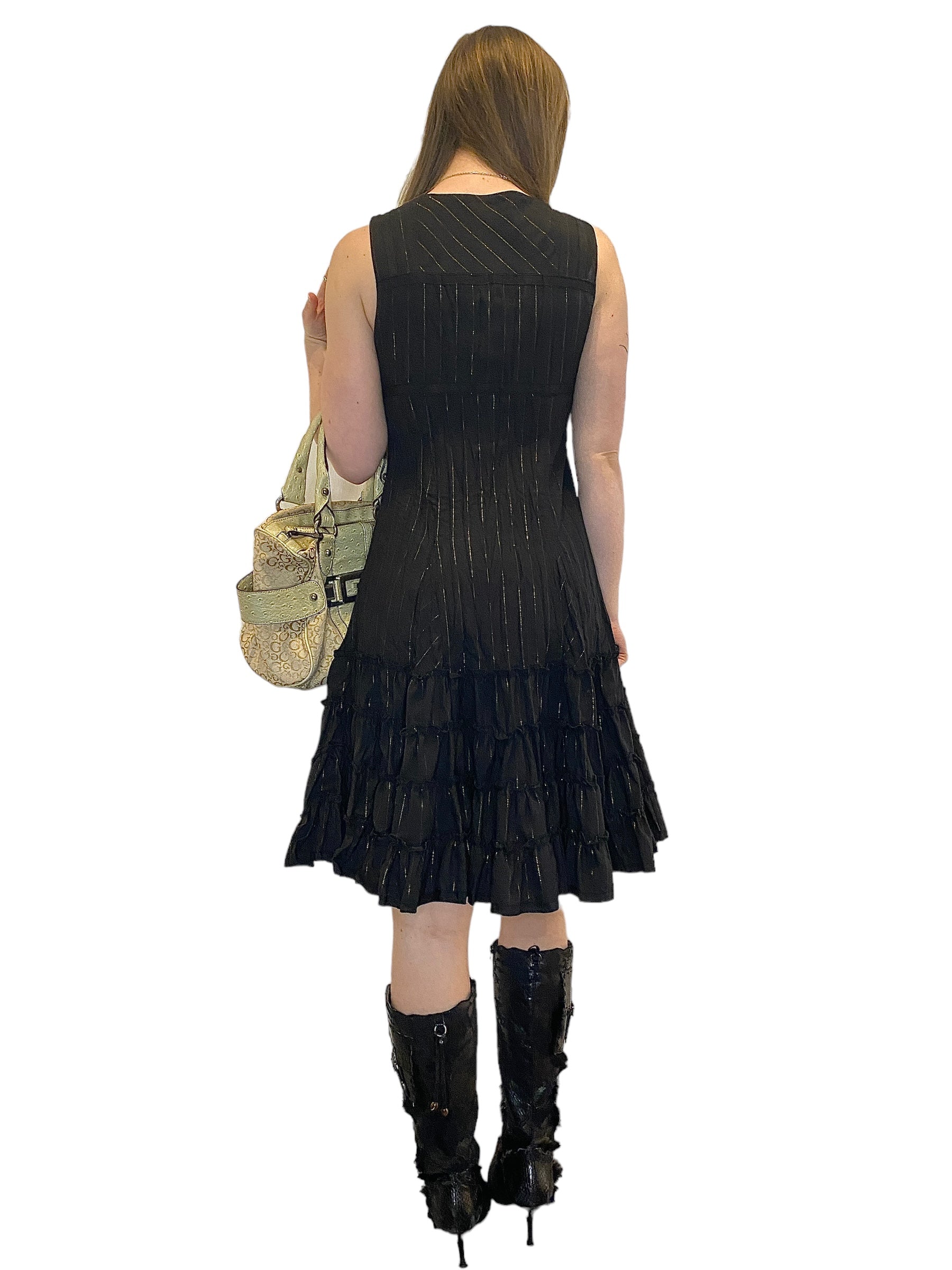 Vintage 90s Archive Parisian Gothic Pinstripe Jacket and Dress Two-piece Set (S/M)