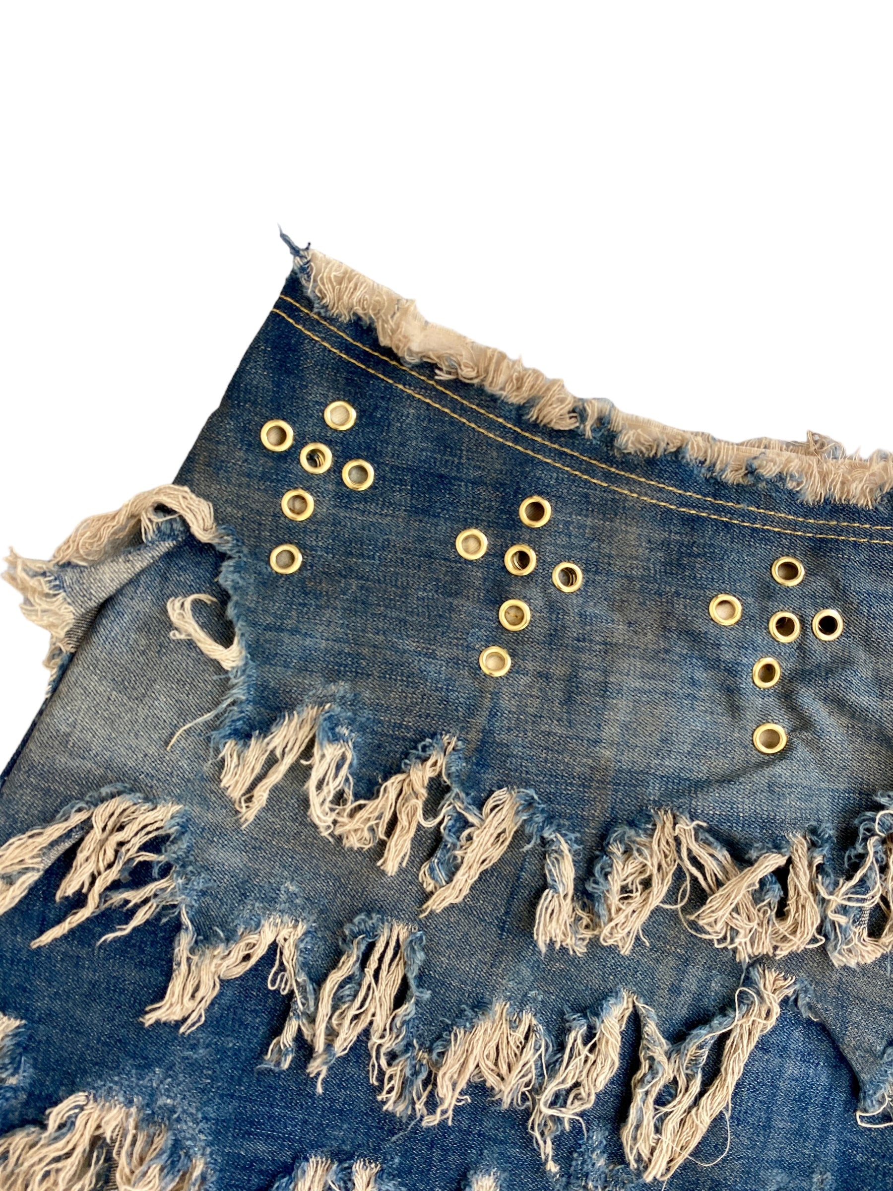 Upcycled Bespoke Denim Eyelet Skirt (XXS)