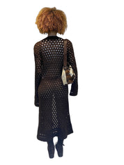 Y2K Boho Chic Crochet Maxi Cardigan (M)