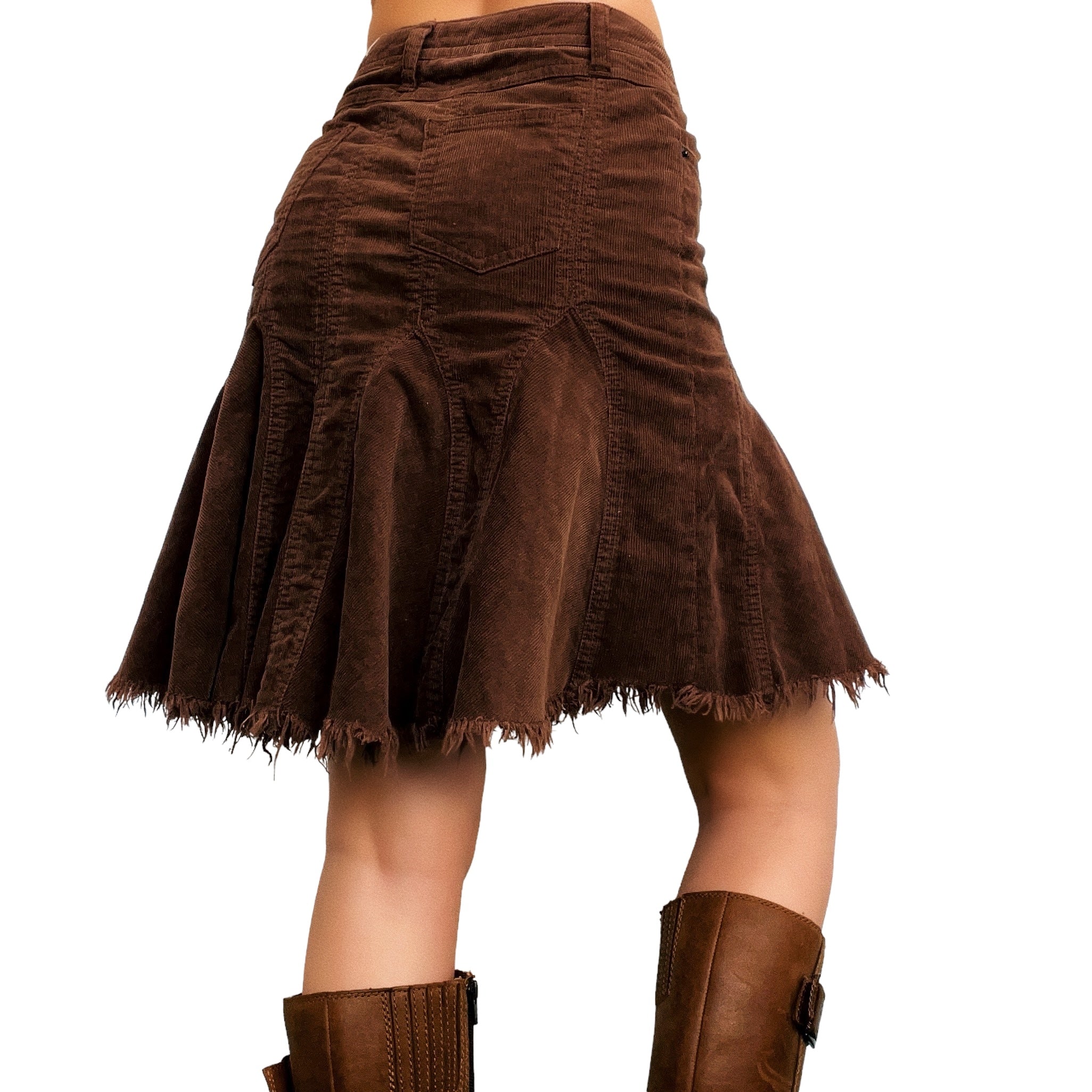 Brown Distressed Corduroy Skirt (S)
