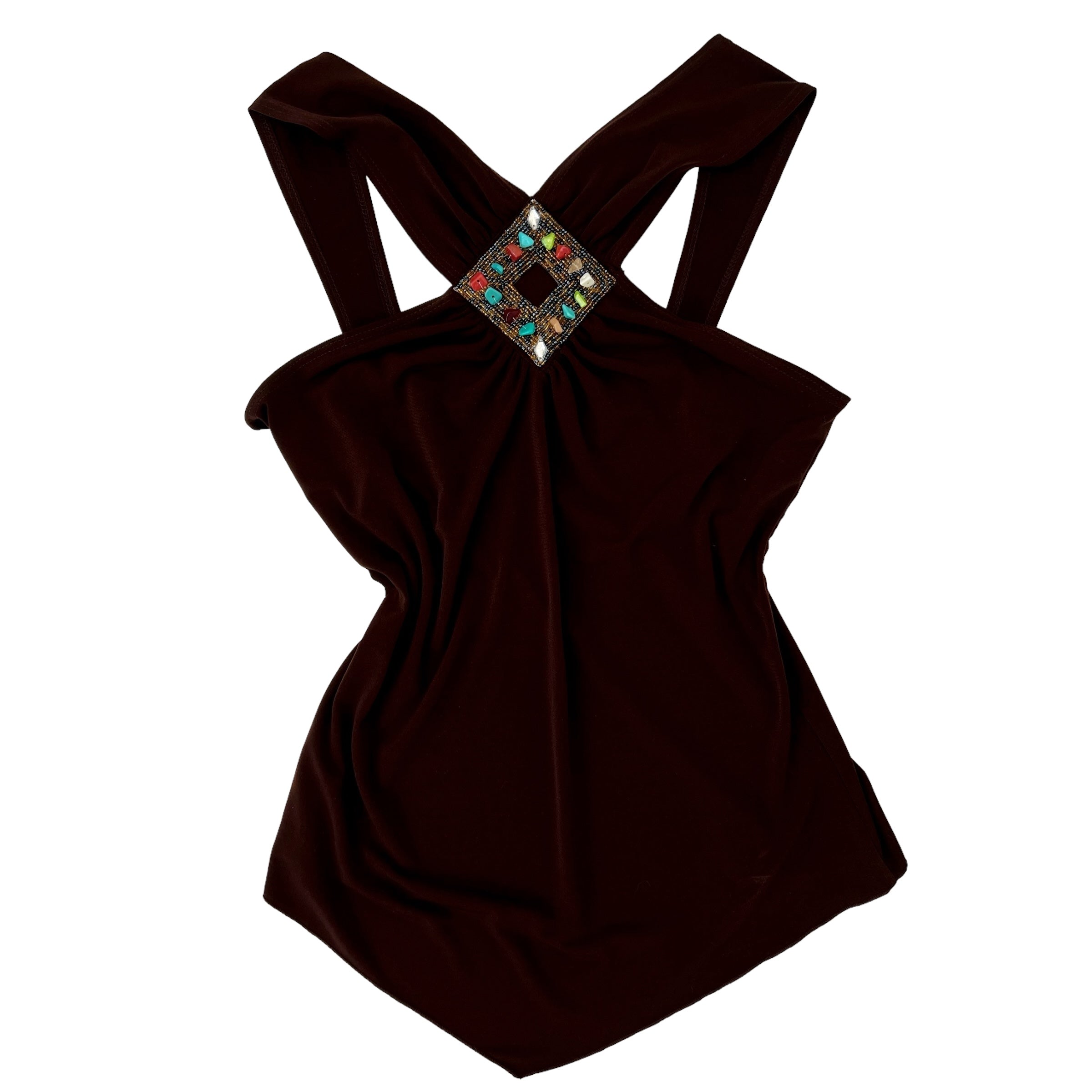90s Brown Beaded Boho Top (M)