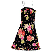 90s Black Floral Midi Dress (S)