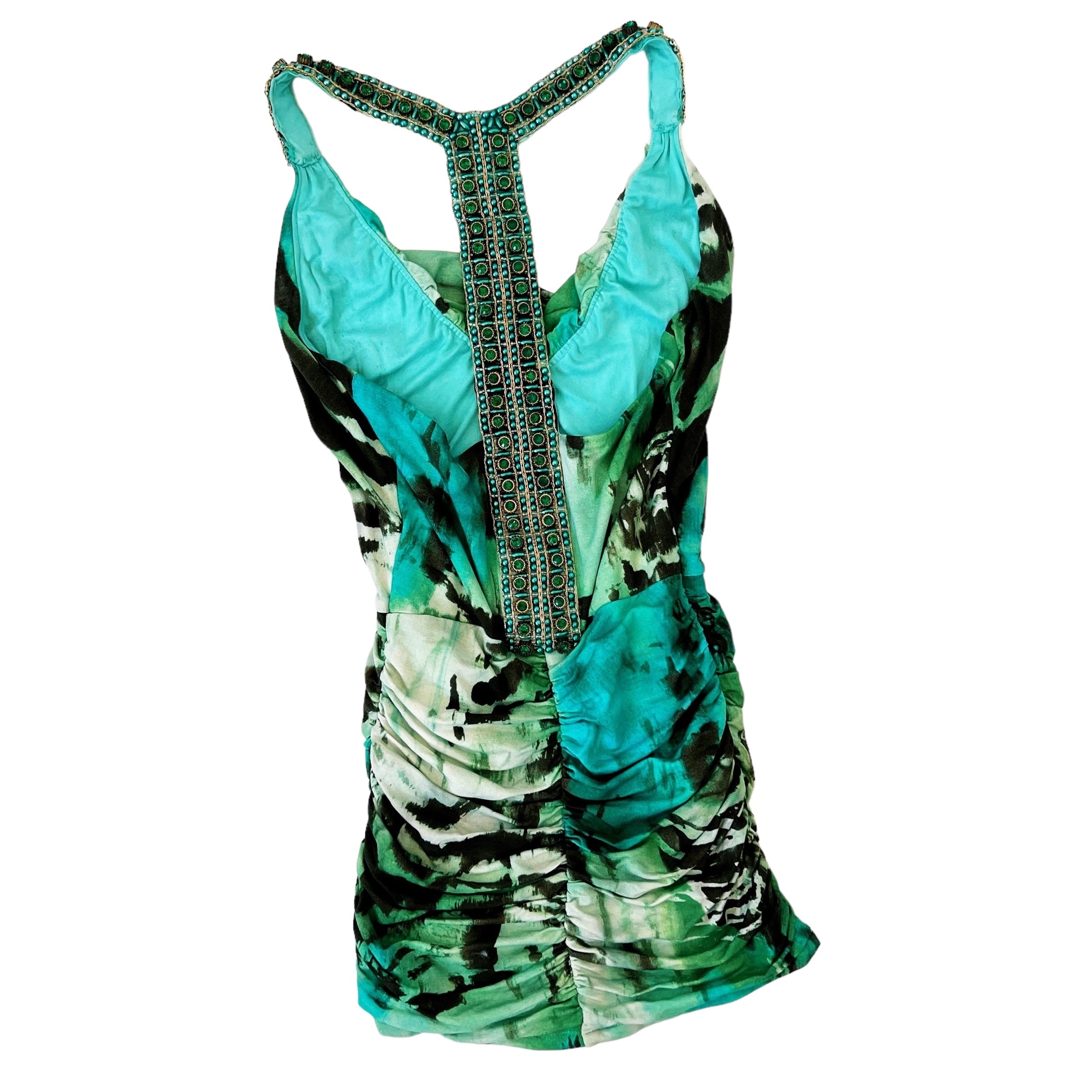 Heavily Beaded Animal Print Top (XS)