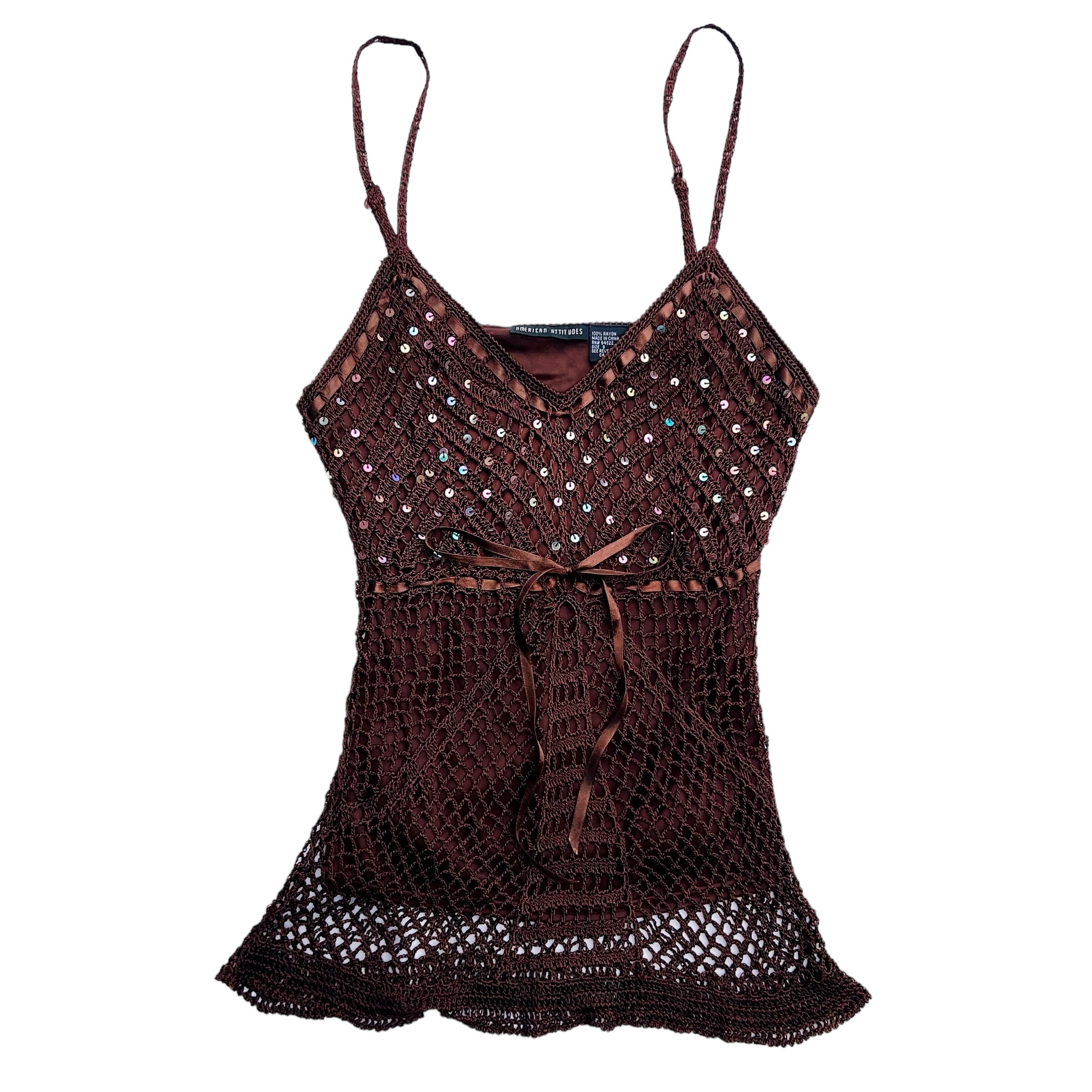 Chocolate Brown Sequin Crochet Tank (XS/S)
