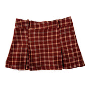 90s Brick Red Plaid Mini Skirt (S)