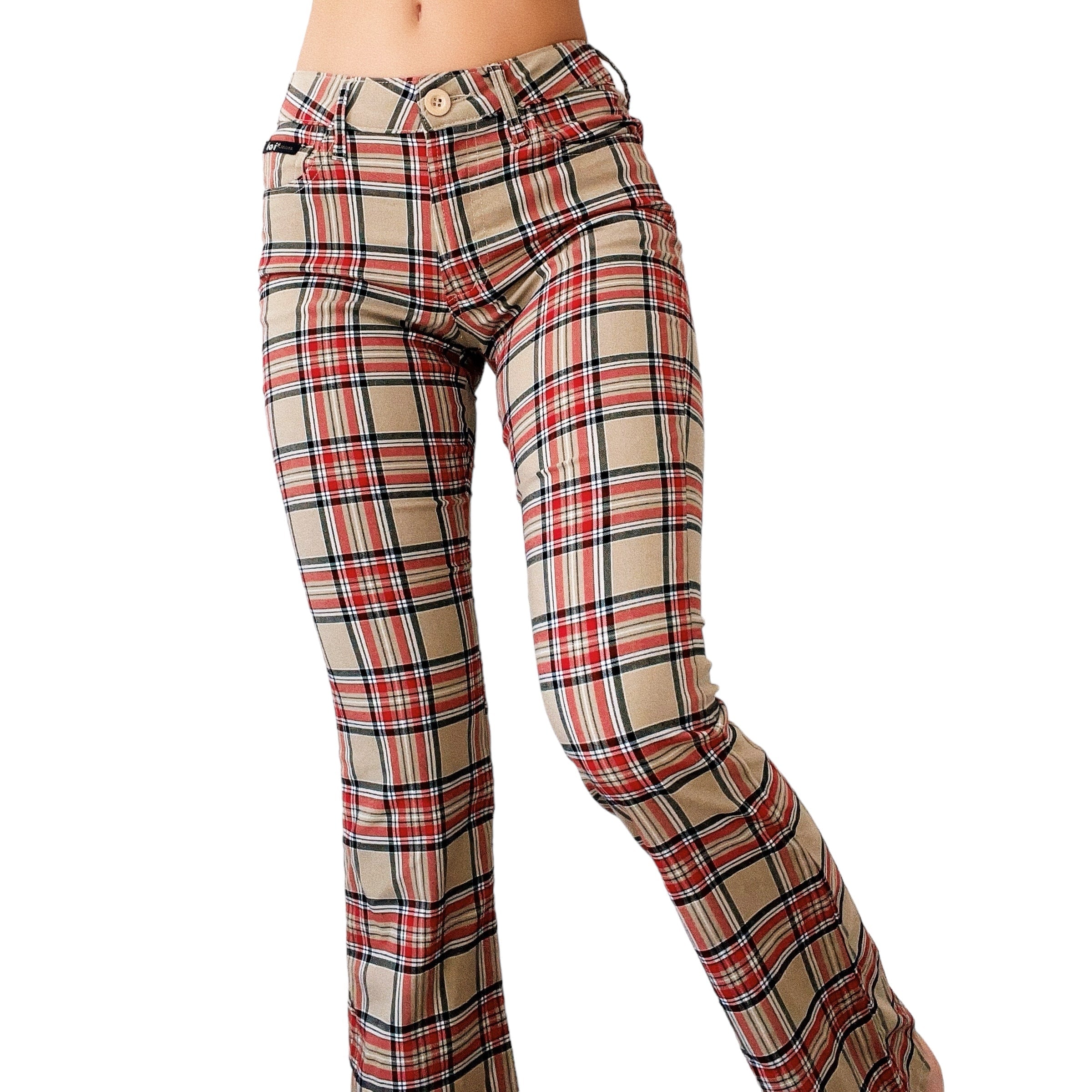 Early 2000s Tan & Red Plaid Pants (XS)