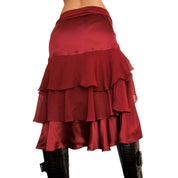 Deep Red Tiered Silk Skirt (S)
