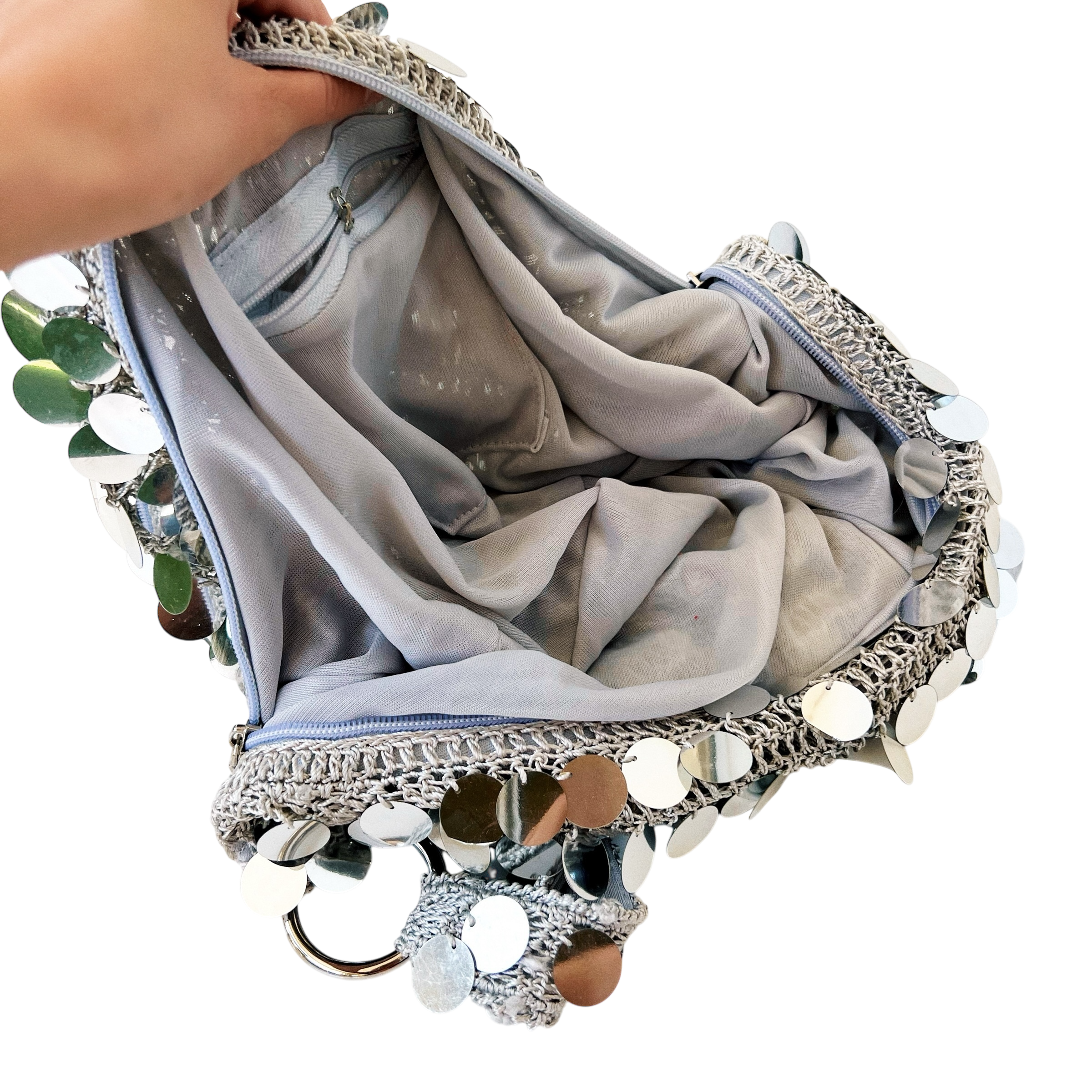 Flashy Silver Crochet Purse