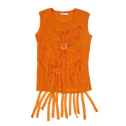 Caché Embellished Orange Mesh Top (M)