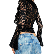 90s Black Lace Up Blouse (S)