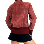 Vintage Brick Red Suede Bomber Jacket (S/M)