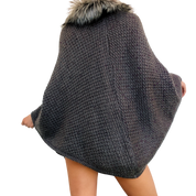 Furry Gray Knit Poncho Sweater (One Size)