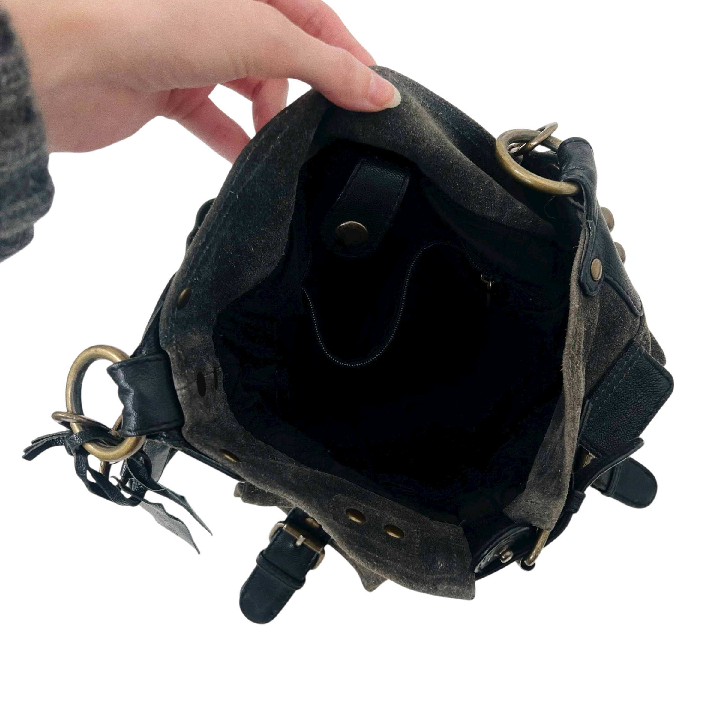 Gray Suede Leather Cargo Bag