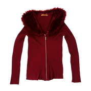 Furry Rhinestone Zip Up Sweater (M)