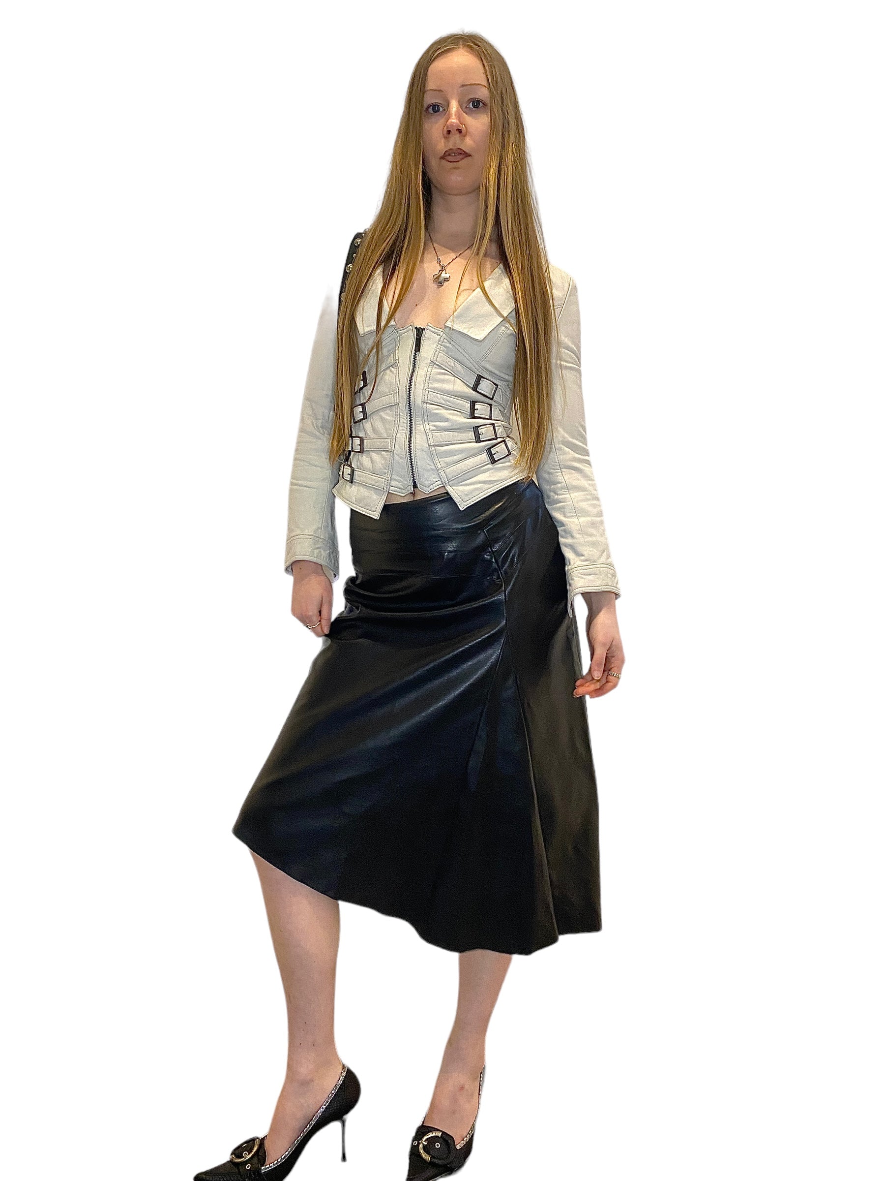 Vintage 90s Morgan De Toi PVC Leather Midi Skirt (S)
