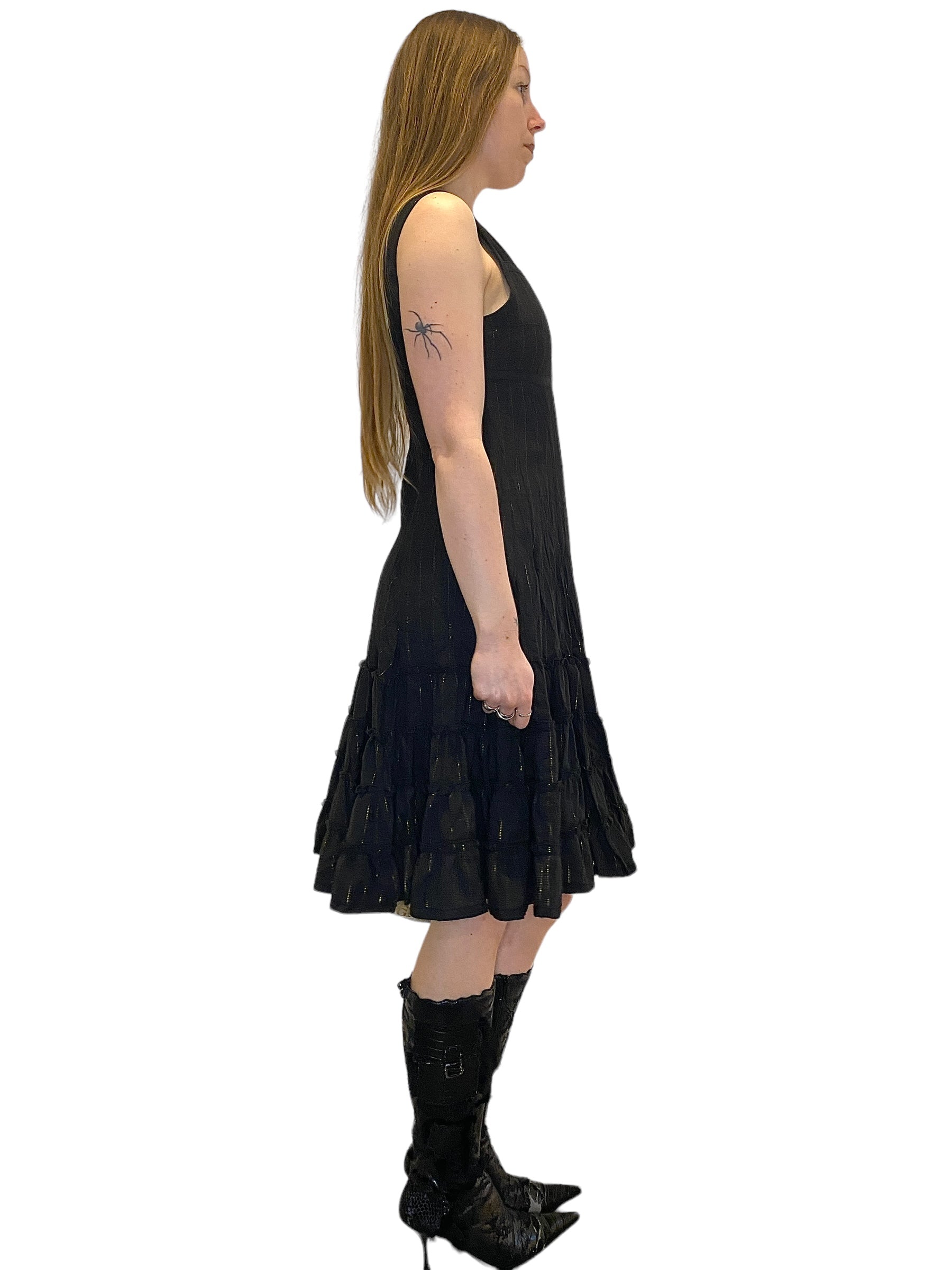 Vintage 90s Archive Parisian Gothic Pinstripe Jacket and Dress Two-piece Set (S/M)