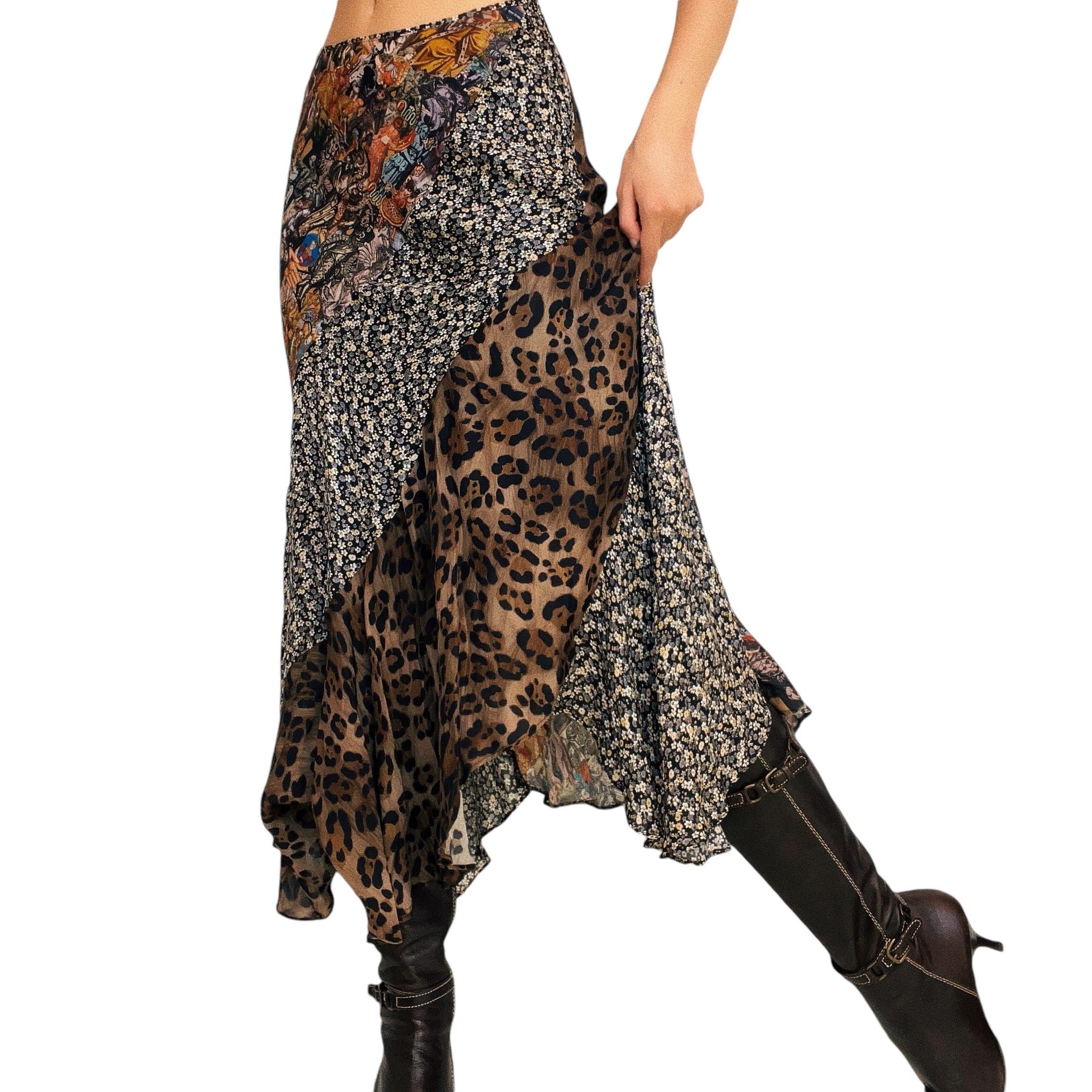 Silk Mixed Print Skirt (XS)