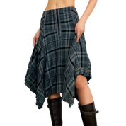 Grungy French Plaid Midi Skirt (S)