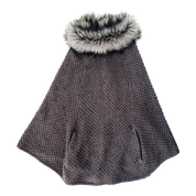 Furry Gray Knit Poncho Sweater (One Size)