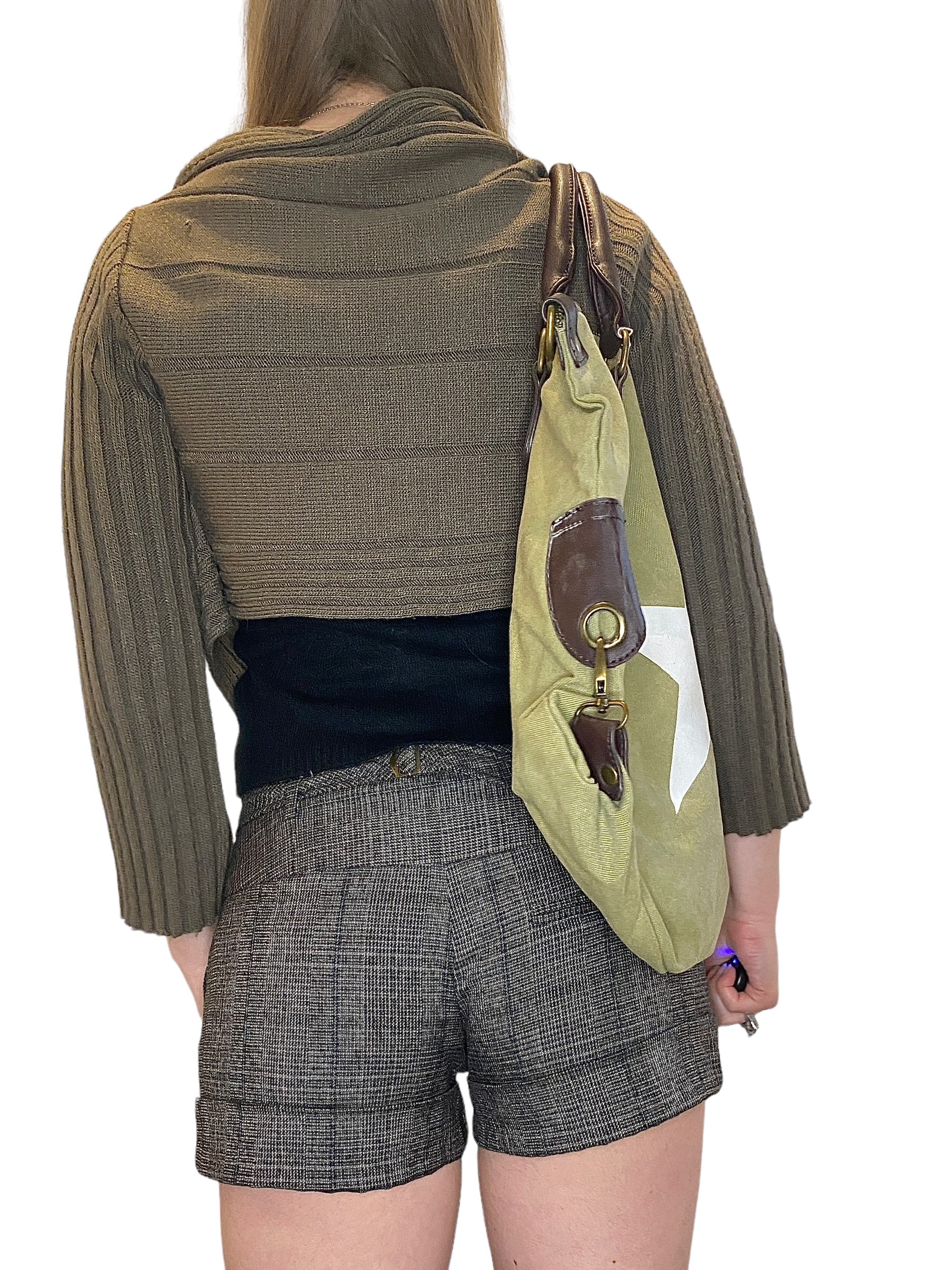 90s Vintage Khaki Bolero Cardigan (S)