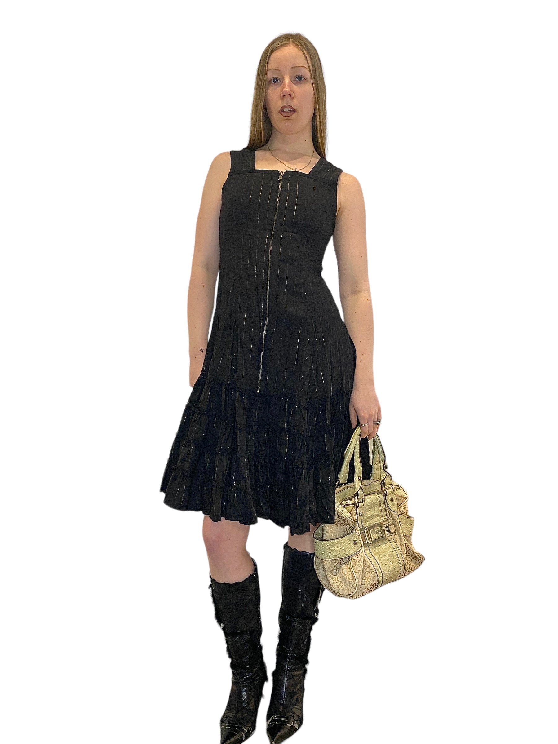 Vintage 90s Archive Parisian Gothic Pinstripe Jacket and Dress Two-piece Set (S/M)