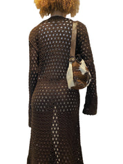 Y2K Boho Chic Crochet Maxi Cardigan (M)