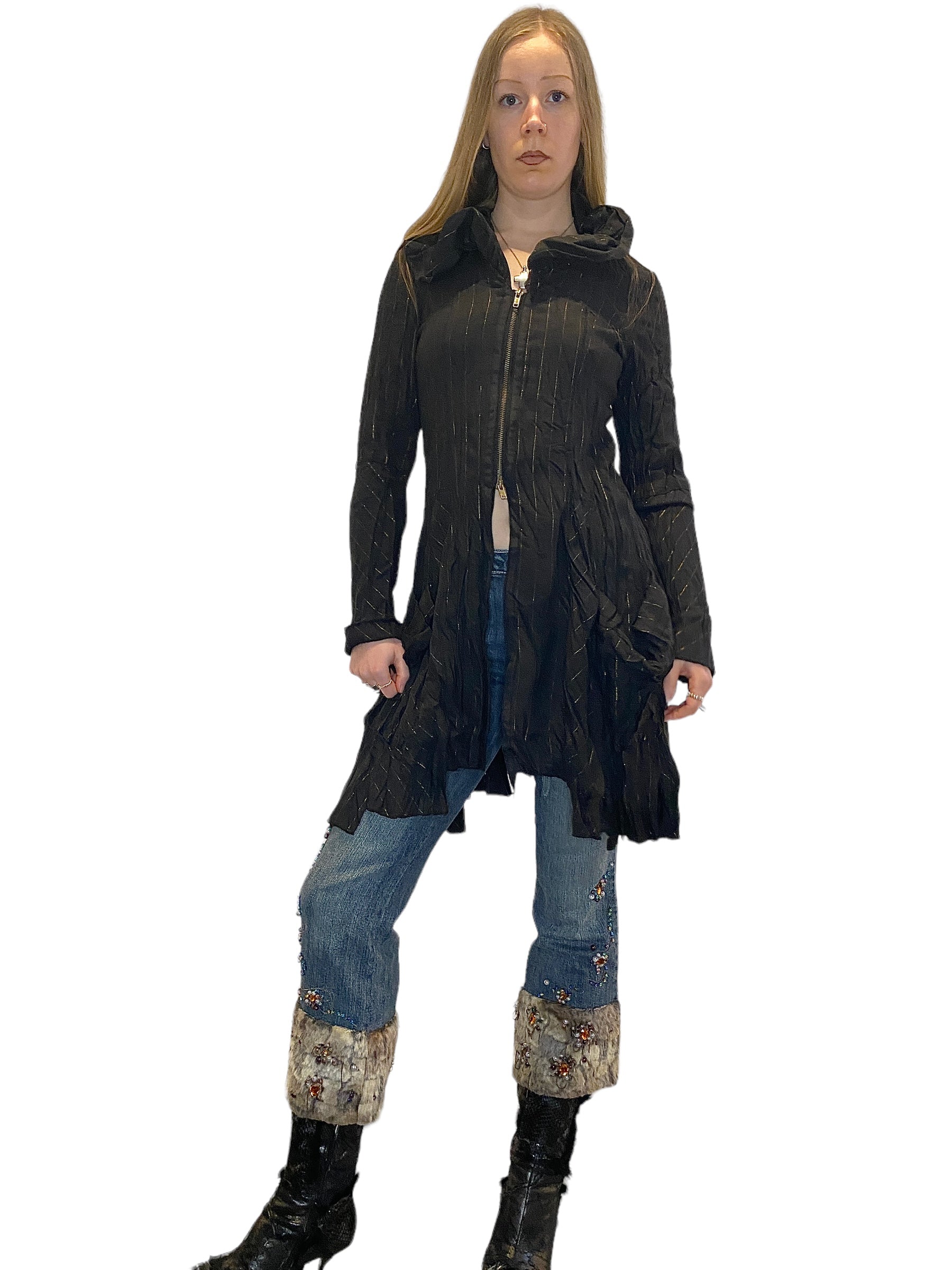 Vintage 90s Archive Parisian Gothic Pinstripe Jacket and Dress Two-piece Set (S/M)