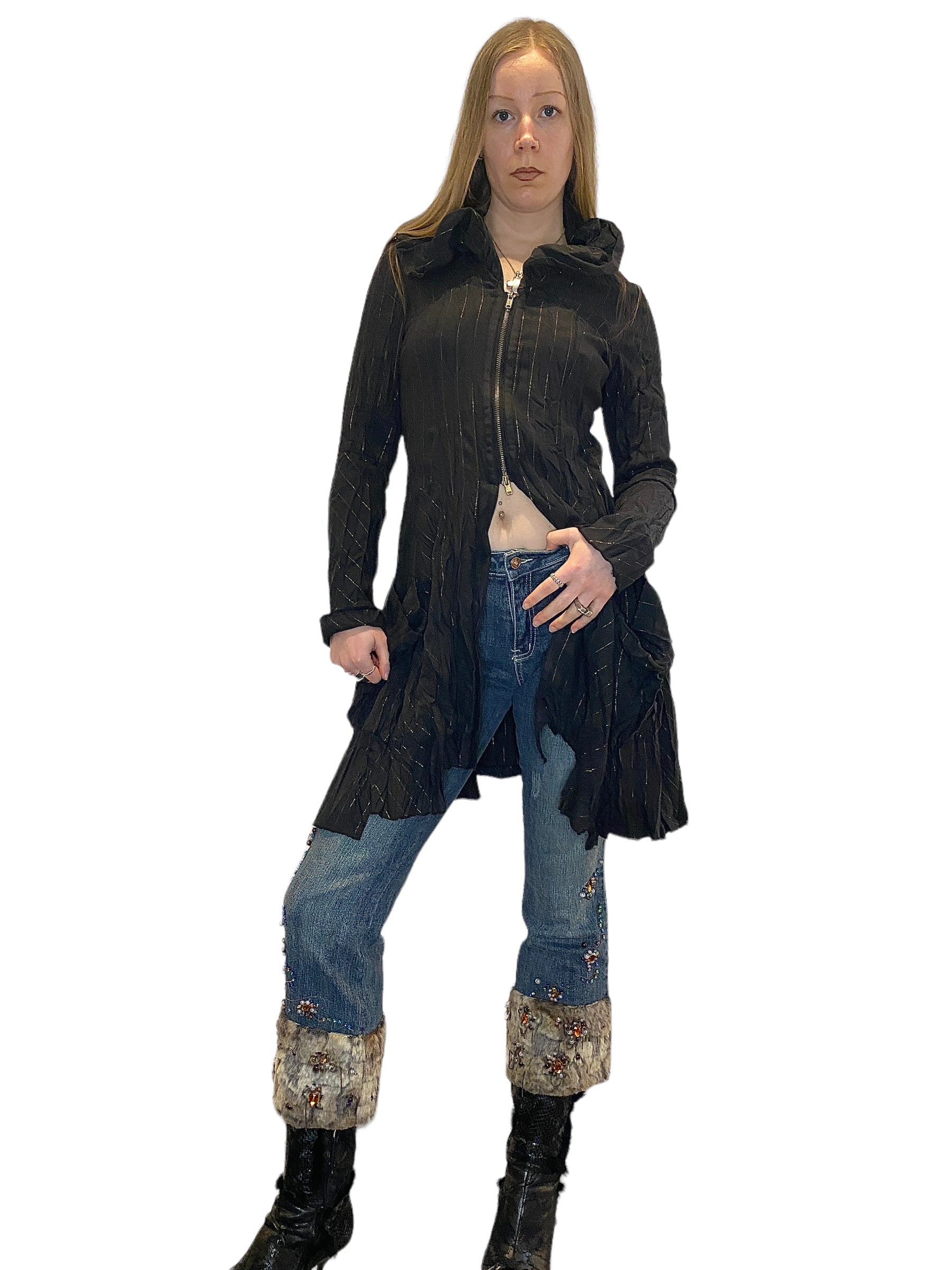 Vintage 90s Archive Parisian Gothic Pinstripe Jacket and Dress Two-piece Set (S/M)