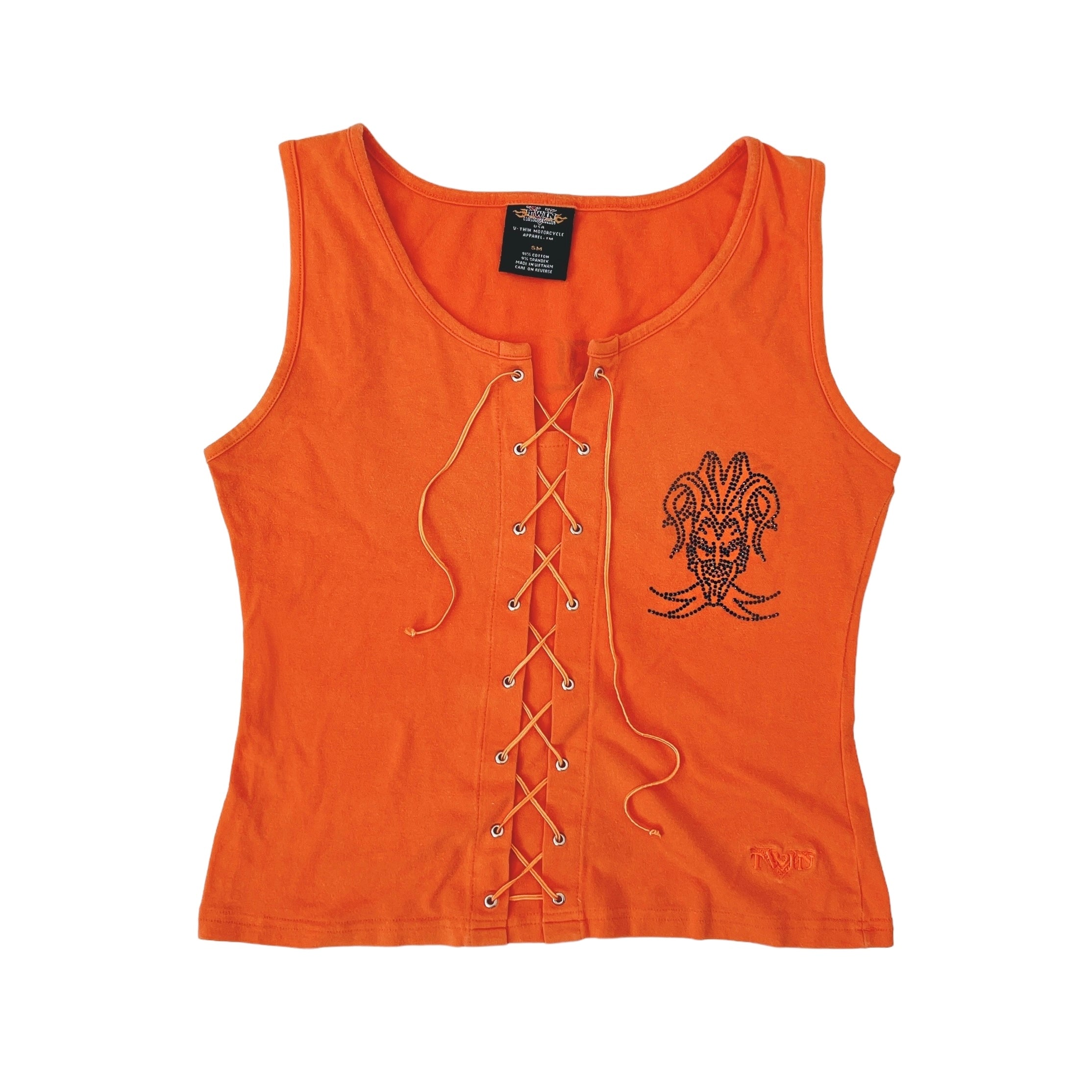 Orange Lace Up Biker Top (M)