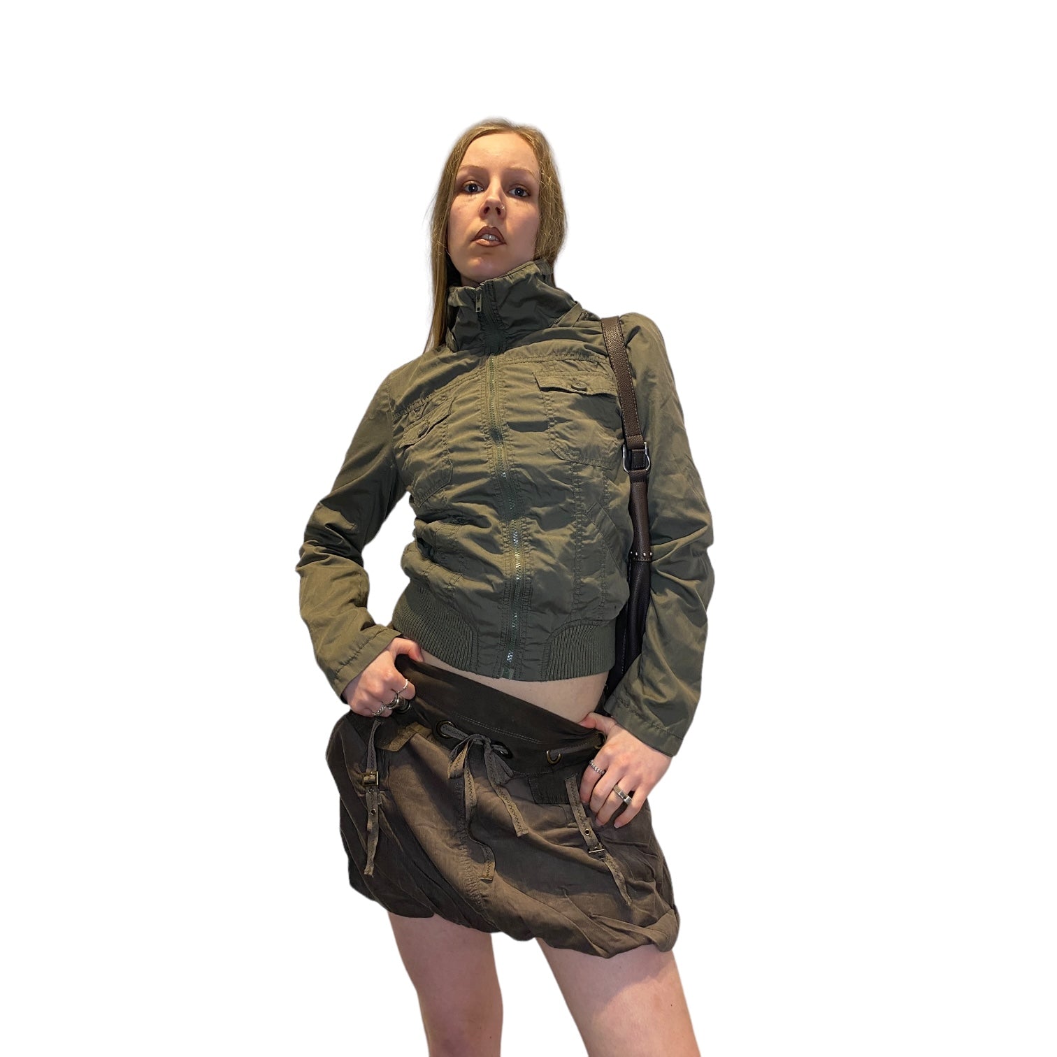 Vintage Khaki Cropped Bomber Jacket (M)