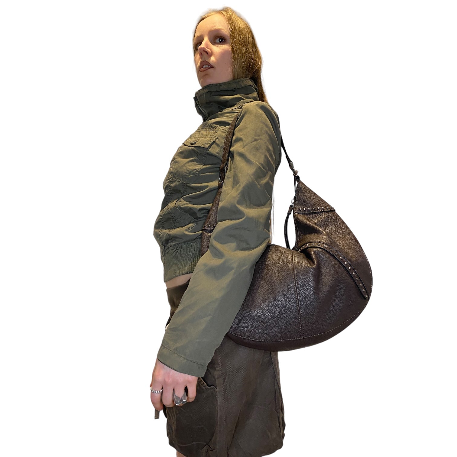 Vintage Khaki Cropped Bomber Jacket (M)